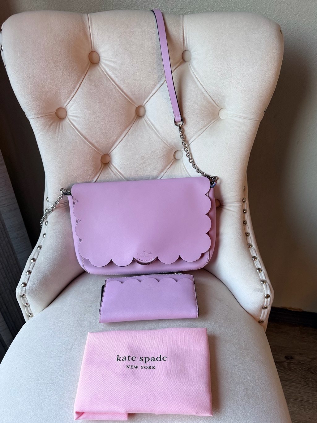 Kate Spade Scallop Pink Crossbody Bag & Matching Wallet Set Dust Bag Included